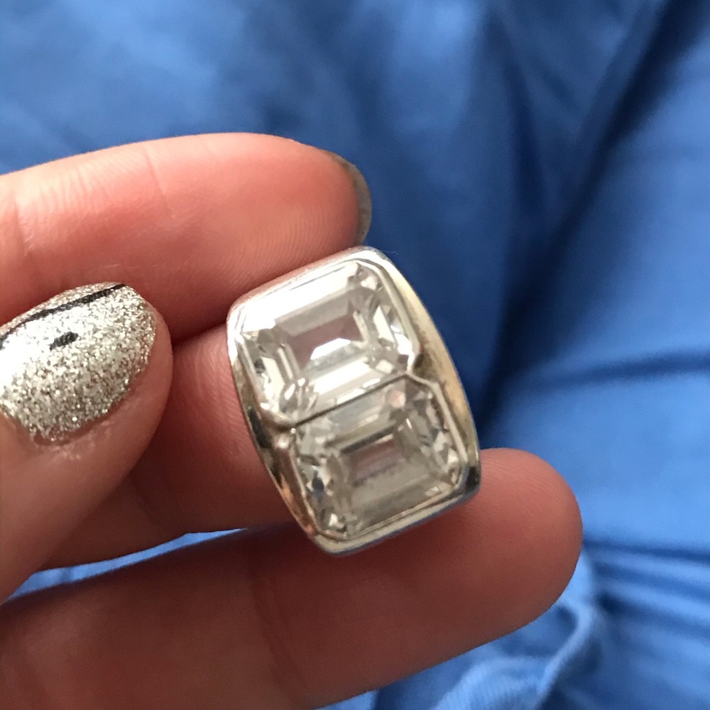 ✈️Vintage 925 Sterling Huge Wide DOUBLE Crystal Modern Taxco